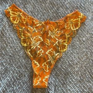Orange thong panties floral embroidered